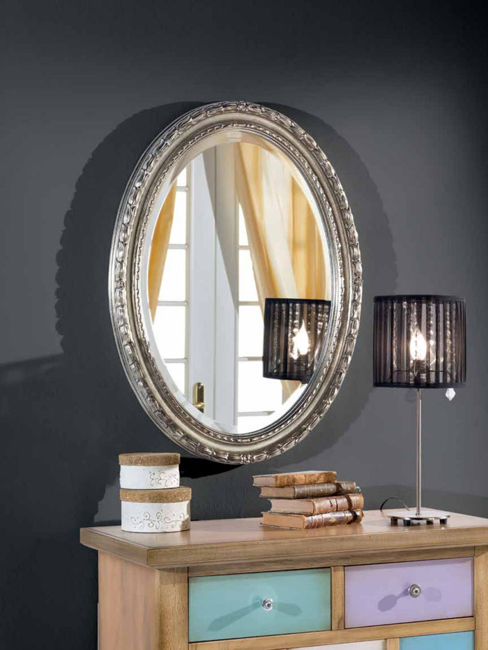 Mobili2g - specchiera in foglia argento ovale- misure: 62 x 82 x 5