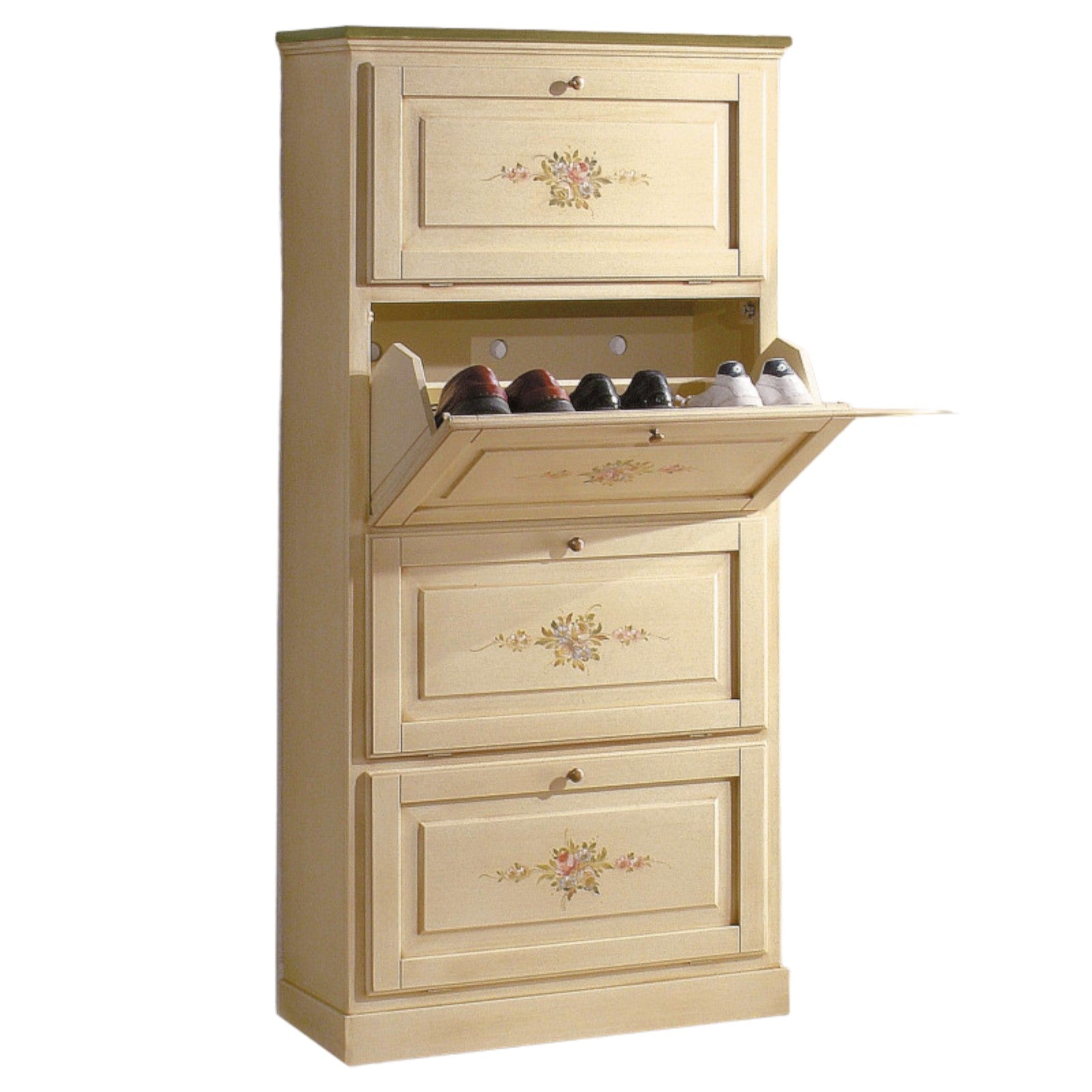  scarpiera 4 ante in legno massello avorio/verde l.80 x p.30 h.170 - Mobili 2G