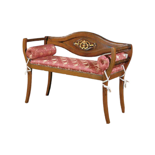 Divanetto imbottito in legno intagliato con fregio oro