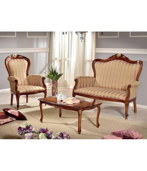 Tavolino rettangolare da salotto in legno con fregi foglia oro