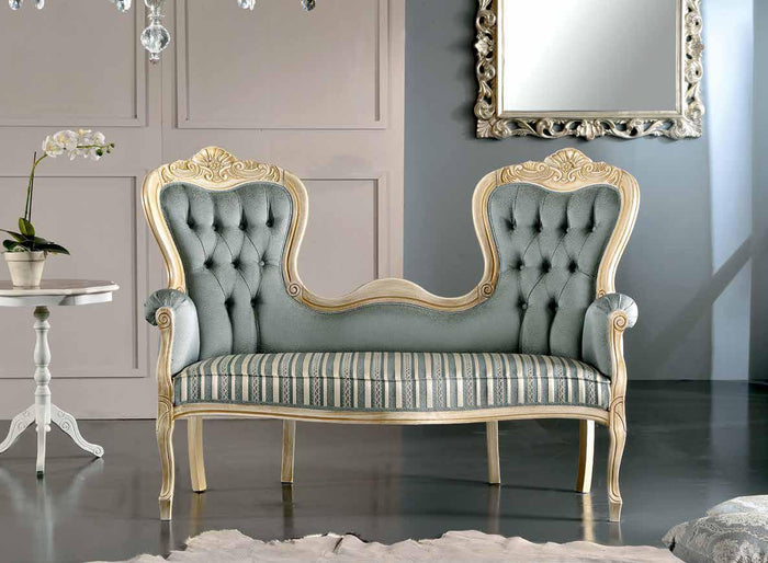 Divanetto imbottito in legno massello intagliato con fregi - Mobili 2G