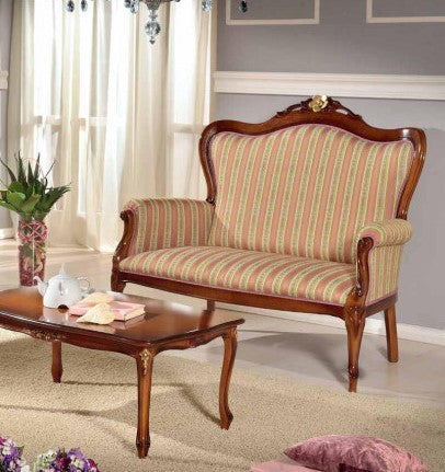 Divanetto imbottito in legno massello intagliato con fregi - Mobili 2G