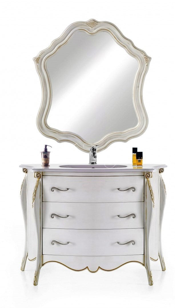 Comodino Bianco e Avorio con 3 cassetti in stile contemporaneo Comodino Bianco e Avorio con 3 cassetti in stile contemporaneo