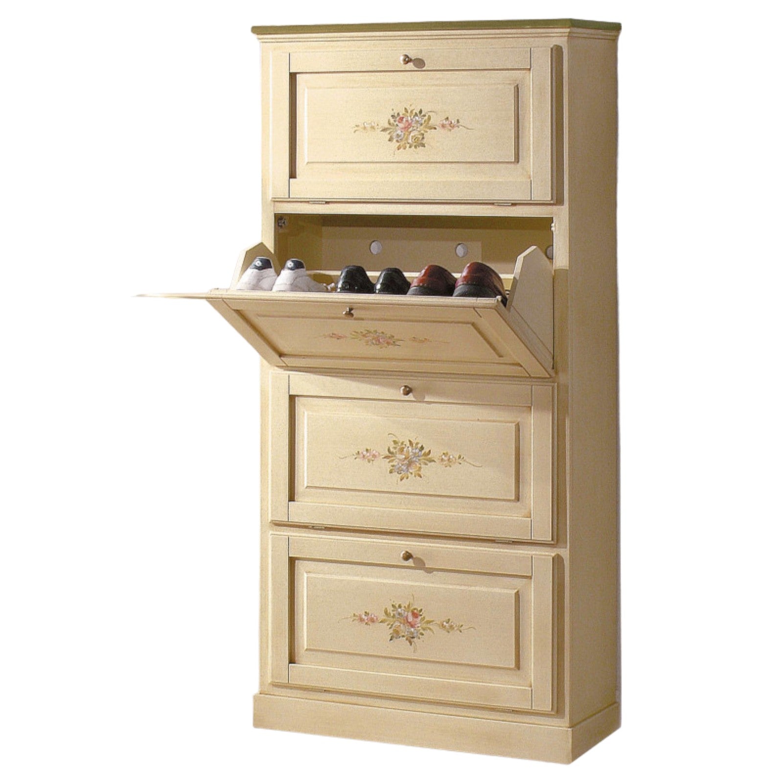  scarpiera 4 ante in legno massello avorio/verde l.80 x p.30 h.170 - Mobili 2G