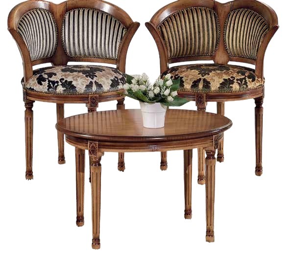 Tavolino ovale da salotto in legno intagliato con fregi