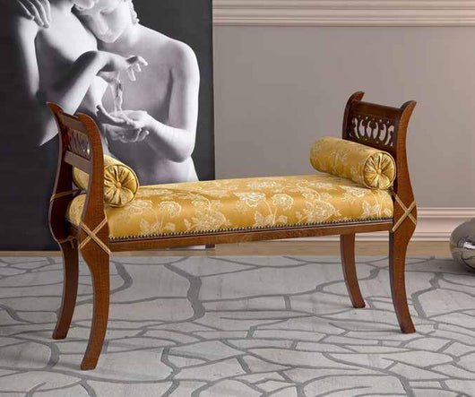Panca imbottita in legno intagliato con fregi - Mobili 2G