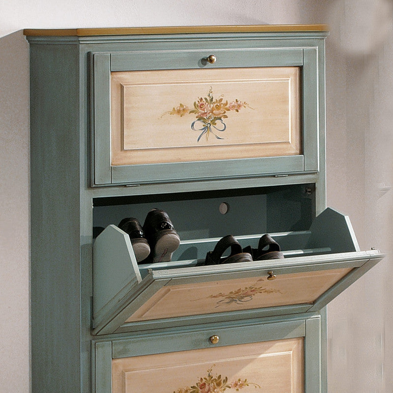 scarpiera 3 ante in legno massello azzurro/ocra l.80 x p.30 h.130 (1218) - Mobili 2G