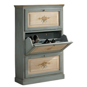 scarpiera 3 ante in legno massello azzurro/ocra l.80 x p.30 h.130 (1218) - Mobili 2G