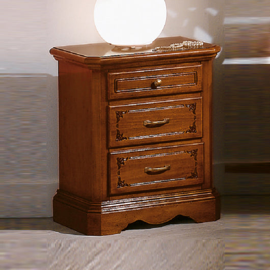 Comodino in legno 3 cassetti intagliato l.50 x p.38 h.65