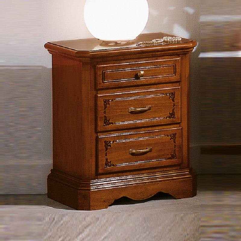 Comodino in legno 3 cassetti intagliato l.50 x p.38 h.65