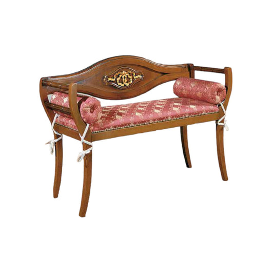 Divanetto imbottito in legno intagliato con fregio oro