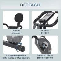 Cyclette Pieghevole con Schienale, Bande Elastiche e 8 Livelli di Resistenza Regolabile, Cyclette da Casa Silenziosa con Display LCD, Sensore di Frequenza Cardiaca, Porta Cellulare e Ruote