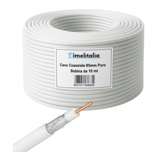 Cavo coassiale tv 75 ohm Ø5 mm in rame puro bobina da 10 metri pronta all'uso