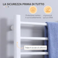 Scaldasalviette Elettrico a 8 Barre con Timer e Controllo Temperatura, 50x45x80 cm, Bianco