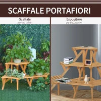 Scaletta Portavasi in Legno Angolare con 3 Mensole, 96x64x61cm