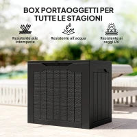 Baule da Giardino con Maniglie, Contenitore Porta Attrezzi Impermeabile, 56x41x50 cm, Nero