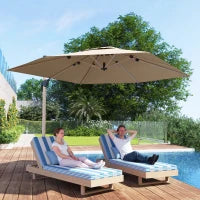 Ombrellone a Sbalzo Inclinabile con Manovella e Base, in Alluminio, Metallo e Poliestere, 4.1x2.9x2.7A m, Kaki