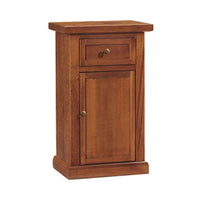 Mobiletto porta telefono in stile arte povera con 1 anta e 1 cassetto in legno massello e mdf con rifinitura in noce lucido 45x30x76 H