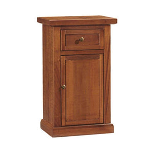 Mobiletto porta telefono in stile arte povera con 1 anta e 1 cassetto in legno massello e mdf con rifinitura in noce lucido 45x30x76 H