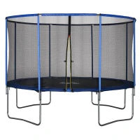Trampolino Elastico da Esterno, Tappeto Elastico per Bambini e Adulti da Giardino con Rete di Sicurezza e Bordo Imbottito, Giochi da Giardino e Casa, Ø366x269cm, Blu e Nero