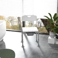 Sedia da Doccia 3 in 1 con Schienale e Braccioli, Altezza Regolabile e Piedini Antiscivolo, Bianco