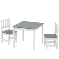 Set Tavolo e Sedie per Bambini da 3-8 Anni 3 pz in Legno con Bordi Arrotondati, Grigio e Bianco