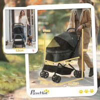 Passeggino per Cani Piccoli Pieghevole con Maniglione Girevole e Cestino Portaoggetti, 76.5x52x95 cm, Grigio