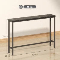 Console Ingresso Stretta con Superficie Effetto Marmo e Telaio in Metallo 100x20x66 cm Nero