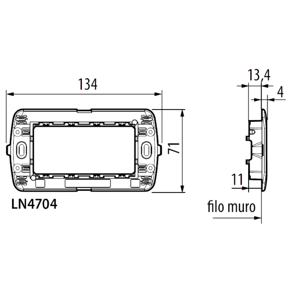 Bticino livinglight supporto scatola plastica blu 4 moduli ln4704