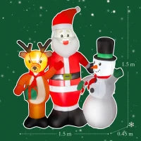 Babbo Natale Gonfiabile alto 150 cm con Renna e Pupazzo di Neve, Luci LED e Gonfiatore Elettrico per Esterno