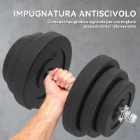 Set 2 Manubri Regolabili da 40 kg Totali con 12 Dischi e Impugnatura Antiscivolo, in Acciaio e Plastica, Nero