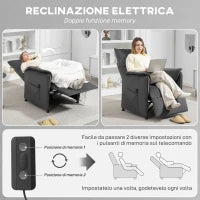 Poltrona Reclinabile Elettrica con Telecomando e Poggiapiedi, in Tessuto Effetto Velluto, 80x83x104 cm, Nera
