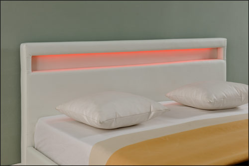Letto Matrimoniale Imbottito 180x200 cm Testiera Alta con Illuminazione a LED Similpelle - Bianco Corium