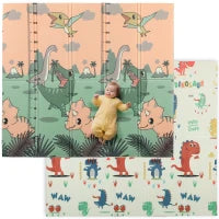 Tappeto da gioco per bambini a tema Dinosauri pieghevole, 196x176x1,5 cm, Multicolore