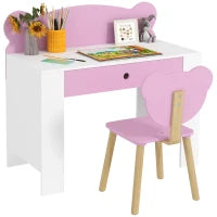 Set Scrivania per Bambini con Cassetto e Sedia con Schienale a Orsetto, Età 3-8 Anni, Rosa