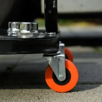 Sgabello da Officina Imbottito con Ruote e Vassoio Porta Attrezzi in Acciaio e PU, 38x35x37cm, Rosso