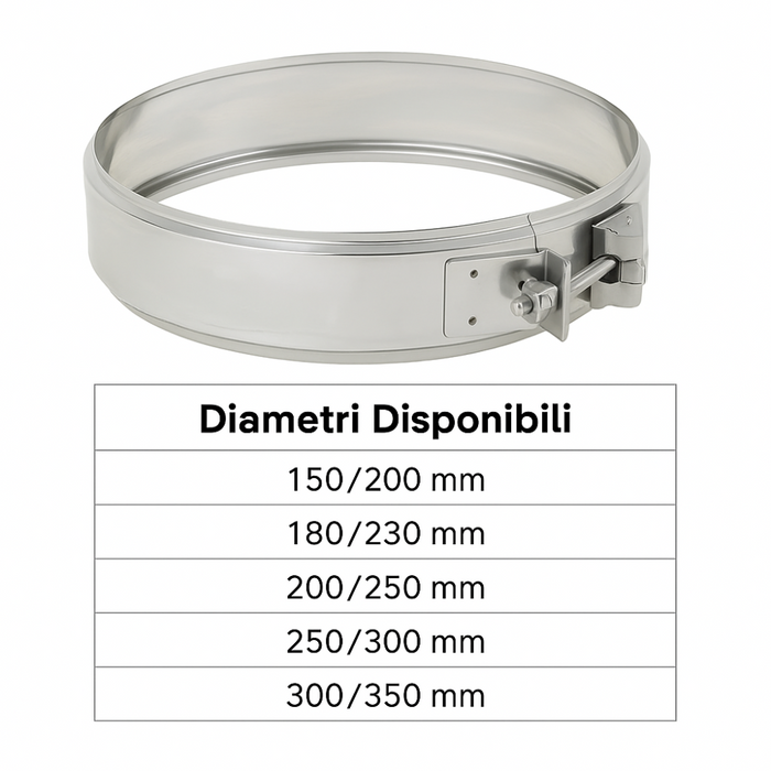 Fascetta bloccaggio doppia parete acciaio inox canna fumaria collare tubature *** misura Ø 180/230 mm, confezione 1
