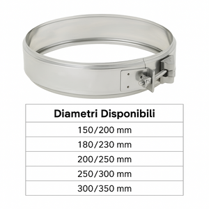 Fascetta bloccaggio doppia parete acciaio inox canna fumaria collare tubature *** misura Ø 150/200 mm, confezione 1