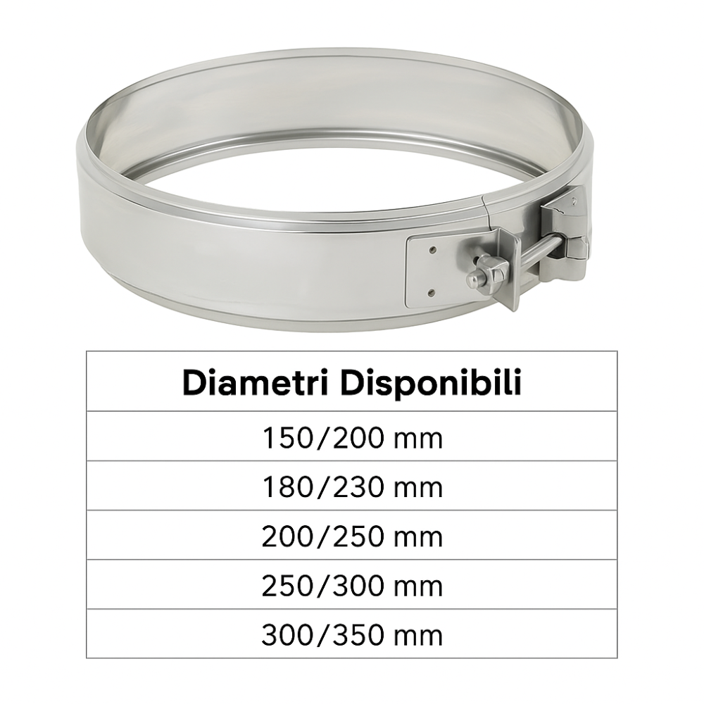 Fascetta bloccaggio doppia parete acciaio inox canna fumaria collare tubature *** misura Ø 250/300 mm, confezione 1