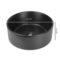 Lavabo da appoggio ceramica nero opaco tondo arredo bagno 41,5x41,5x13,5 cm *** confezione 1