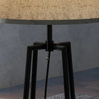 Lampada da Terra a 2 Ripiani in Metallo e MDF con Paralume in Tessuto, Ø42x166 cm, Nero e Marrone