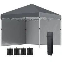 Gazebo da Giardino Pop-up Pieghevole Regolabile in Altezza Protezione UV 30+, 2 Pareti Laterali, Sacca da Trasporto Inclusa, Grigio scuro