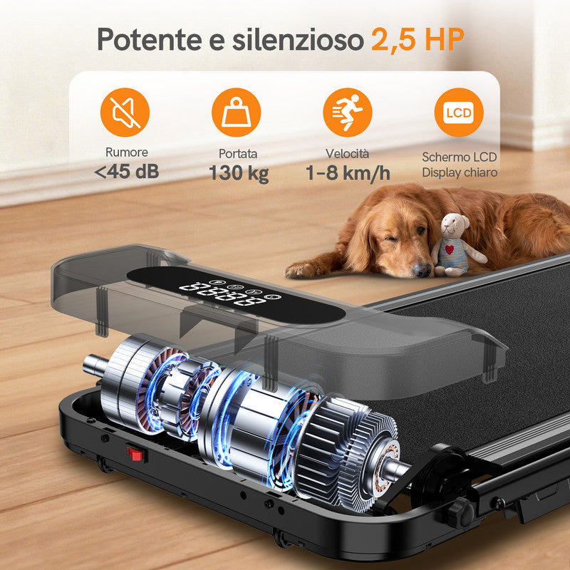 Tapis roulant pieghevole 3 in 1 RATTANTREE, inclinazione del 7%, 2,5 CV, per uso domestico, si adatta sotto le scrivanie, con telecomando