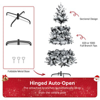 Albero di Natale in pino innevato super spesso con base a croce in ferro pieghevole, effetto realistico di rami innevati, apertura a ombrello (180 cm)