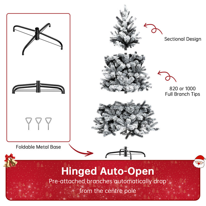 Albero di Natale in pino innevato super spesso con base a croce in ferro pieghevole, effetto realistico di rami innevati, apertura a ombrello (180 cm)