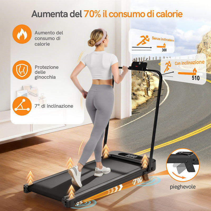 Tapis roulant pieghevole 3 in 1 RATTANTREE, inclinazione del 7%, 2,5 CV, per uso domestico, si adatta sotto le scrivanie, con telecomando