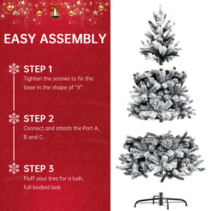 Albero di Natale in pino innevato super spesso con base a croce in ferro pieghevole, effetto realistico di rami innevati, apertura a ombrello (180 cm)