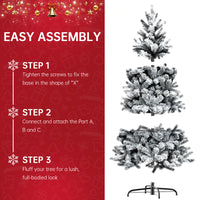 Albero di Natale in pino innevato super spesso con base a croce in ferro pieghevole, effetto neve realistico con rami che si aprono a ombrello (210cm)