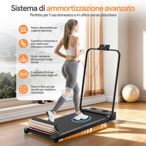 Tapis roulant pieghevole 3 in 1 RATTANTREE, inclinazione del 7%, 2,5 CV, per uso domestico, si adatta sotto le scrivanie, con telecomando