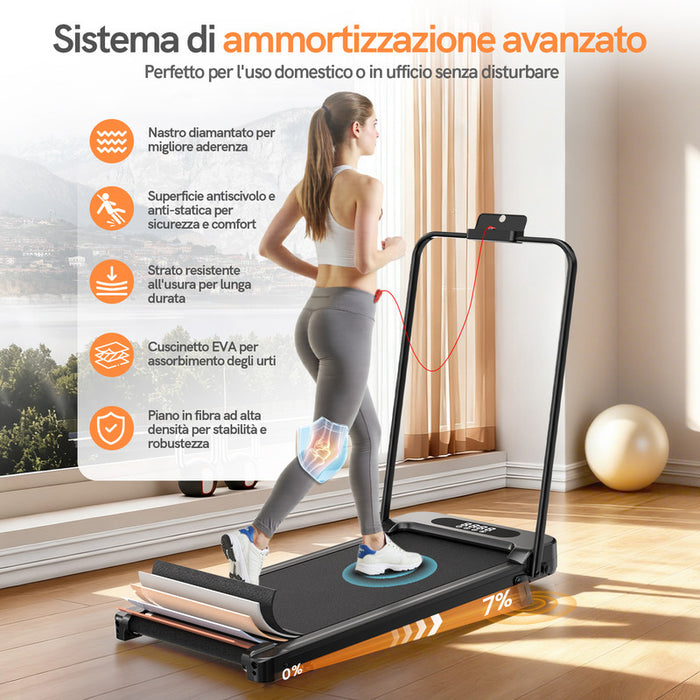 Tapis roulant pieghevole 3 in 1 RATTANTREE, inclinazione del 7%, 2,5 CV, per uso domestico, si adatta sotto le scrivanie, con telecomando